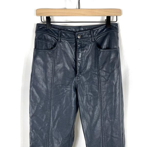 Cinq a Sept Shanis Faux Vegan Leather Pants Blue High Rise Split-Hem Flare Sz 6 - Picture 5 of 14